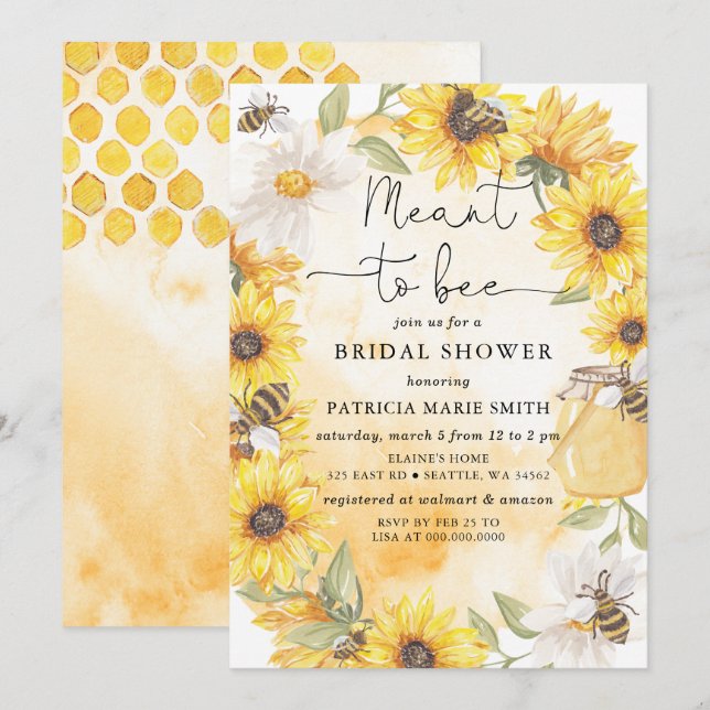 Meant To Bee Honeybee Floral Bridal Shower Invitation (Front/Back)