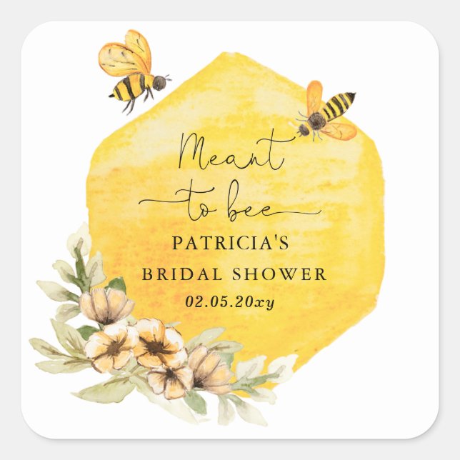 Meant To Bee Honeybee Floral Bridal Shower Square Sticker (Front)