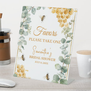 Meant to Bee Honeycomb Eucalyptus Bridal Shower Pedestal Sign