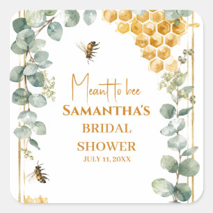 Meant to Bee Honeycomb Eucalyptus Bridal Shower Square Sticker