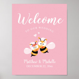 Meant To Bee Pastel Pink Wedding Welcome Sign