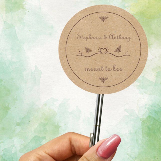 Meant to Bee Personalized Rustic Bee Wedding Classic Round Sticker (Creator Uploaded)
