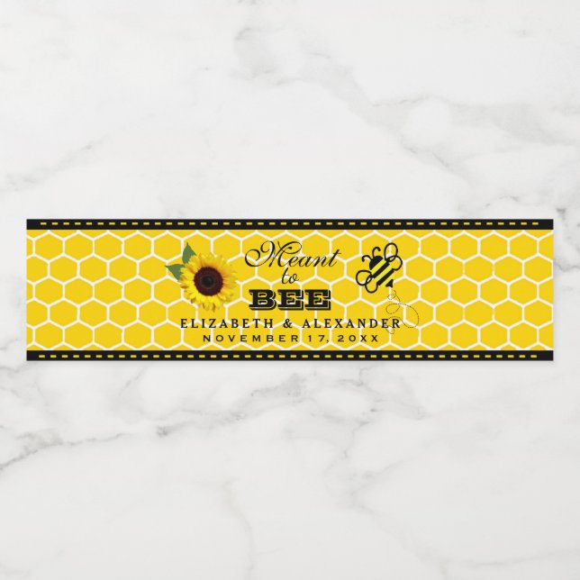 Meant To Bee Sunflower Wedding Water Bottle Label (Single Label)