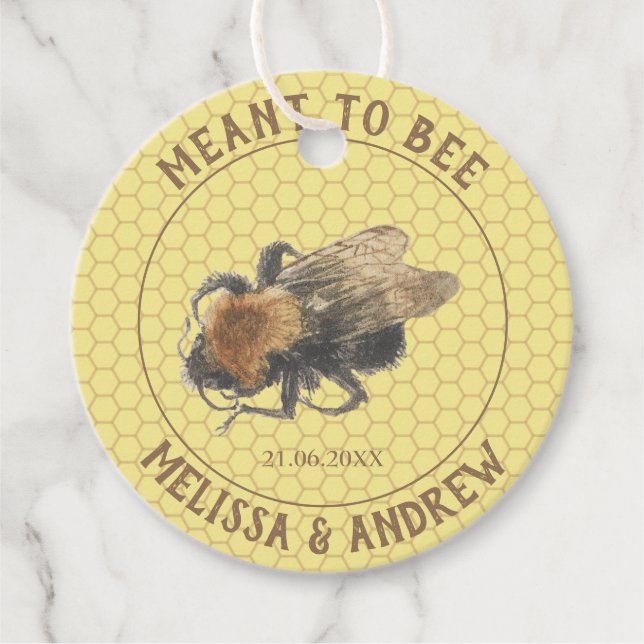 Meant to Bee, Vintage Honeybee & Honeycomb Wedding Favour Tags (Front)