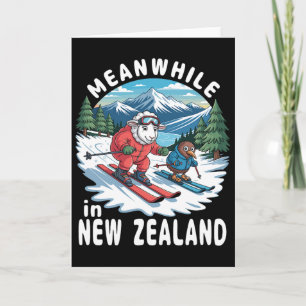 Meanwhile In New Zealand Kiwi Sheep Skiing Winter Card