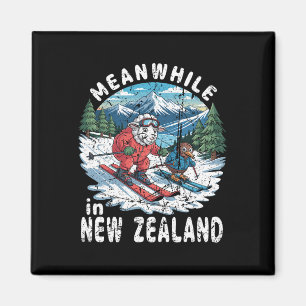 Meanwhile In New Zealand Kiwi Sheep Skiing Winter  Magnet