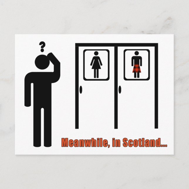 Meanwhile, in Scotland funny Scottish kilt joke Postcard (Front)