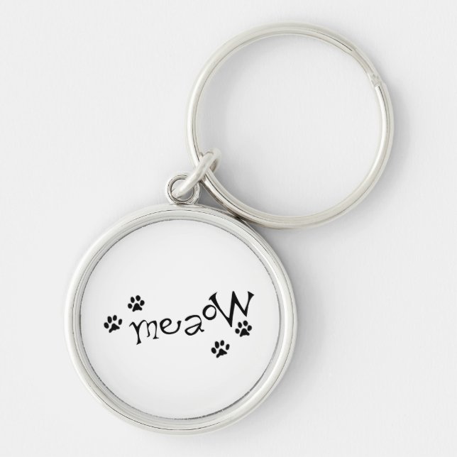 Meaow Animals Cats Pets Paws Letters Black White Keychain (Front)
