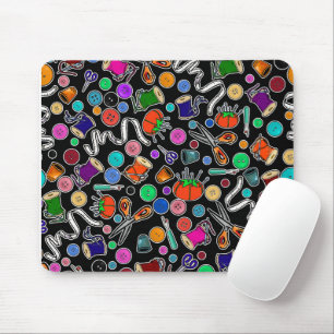 Measure Twice Cut Once Sewing Supplies on Black Mouse Pad