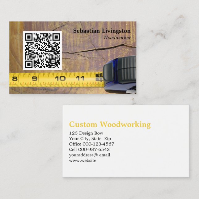 Measuring Tape  Woodworking Professional QR Code Business Card (Front/Back)