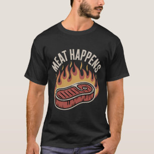 MEAT HAPPENS Distressed BBQ Humour Vintage Fire T-Shirt