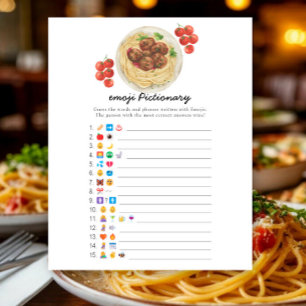Meatballs pasta baby shower, emoji pictionary game