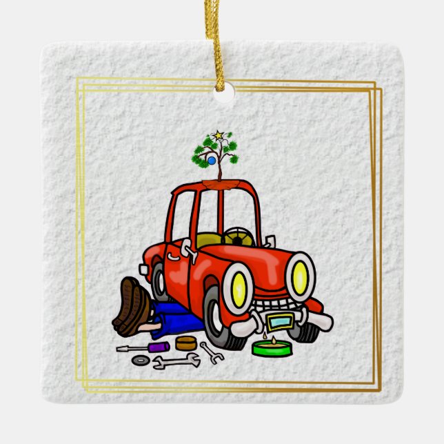 Mécanicien En Voiture Ornement De Noël (Devant)