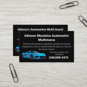 Mecánico Automotriz Slogan Mechanic Bilingual Business Card