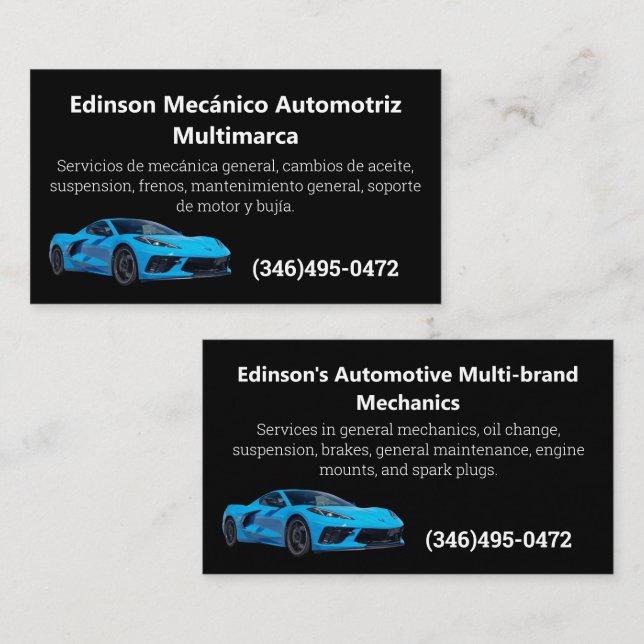Mecánico Automotriz Spanish English Mechanic Business Card (Front/Back)