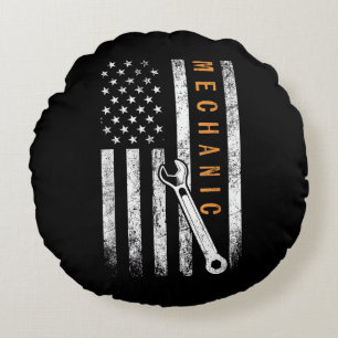 Mechanic American Flag Round Pillow