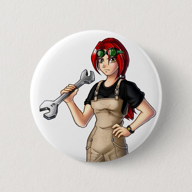 Mechanic Anime Girl 2 Inch Round Button (Front)