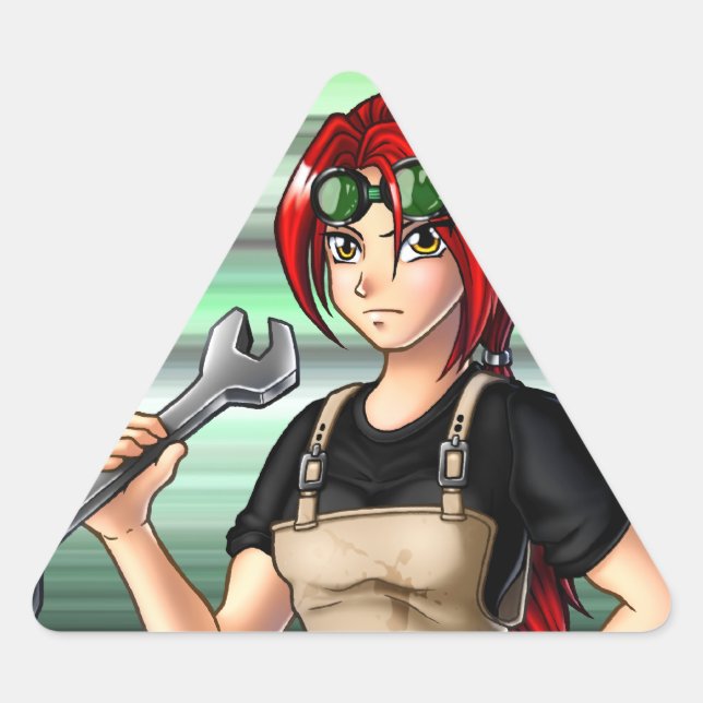 Mechanic Anime Girl Triangle Sticker (Front)