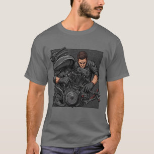 Mechanic at Work – Vintage Bike Engine  T-Shirt