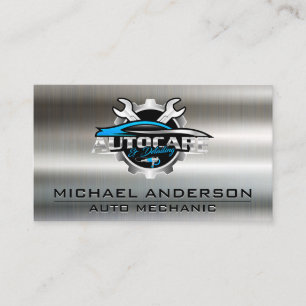 Mechanic   Auto Repair Logo   Wrenches   Metallic  Business Card