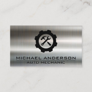 Mechanic   Auto Repair Logo   Wrenches   Metallic  Business Card
