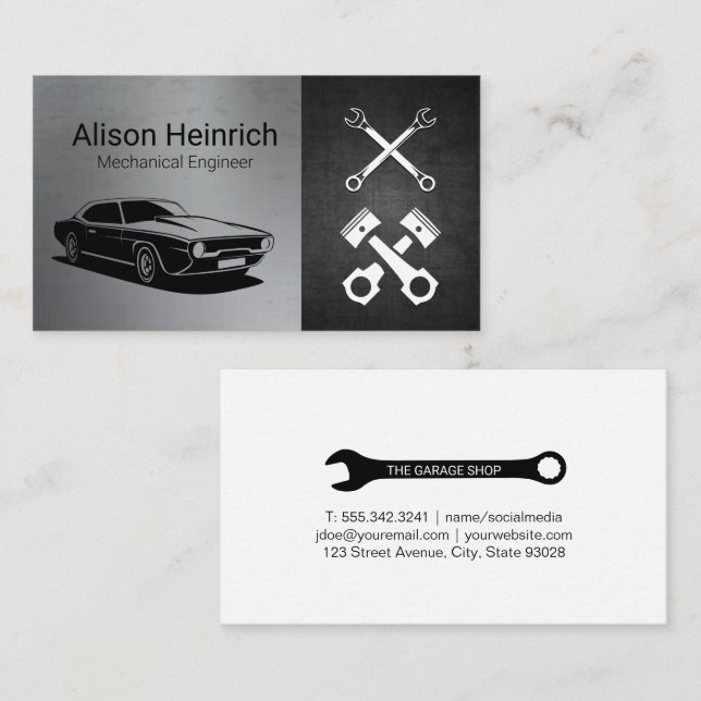 Mechanic | Auto Shop | Pistons Wrenches Business Card (Front/Back)