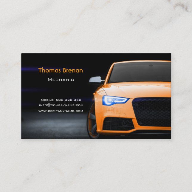 Mechanic Automotive Orange Car Fast Speed Business Card (Front)
