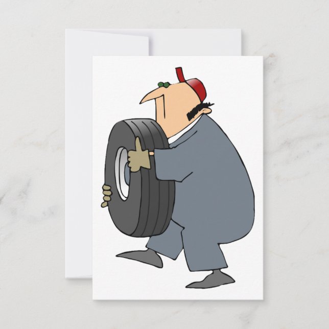 Mechanic Carrying A Tire Invitations (Front)