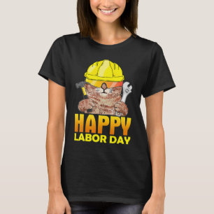 Mechanic Cat Happy Labour Day Patriotic Men Women T-Shirt