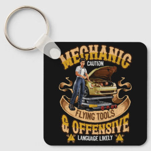 Mechanic Caution Flying Tools Car Mechanics Auto M Keychain