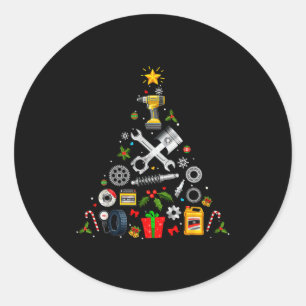 Mechanic Christmas Ornament Tree In Garage Car Mec Classic Round Sticker
