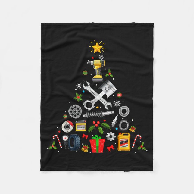 Mechanic Christmas Ornament Tree In Garage Car Mec Fleece Blanket (Front)