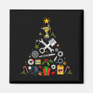 Mechanic Christmas Ornament Tree In Garage Car Mec Magnet