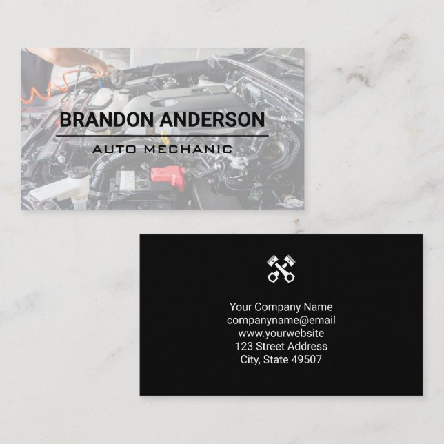 Mechanic Cleaning Engine Business Card (Front/Back)