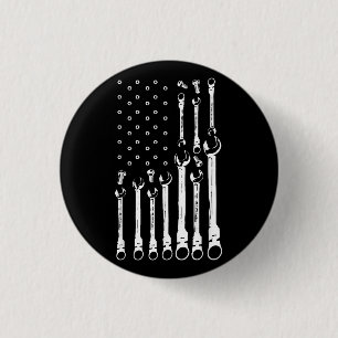 Mechanic Flag American Patriotic Flag Car Mechanic 1 Inch Round Button