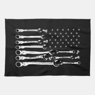 Mechanic Flag American Patriotic Flag Car Mechanic Kitchen Towel
