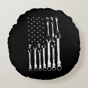 Mechanic Flag American Patriotic Flag Car Mechanic Round Pillow