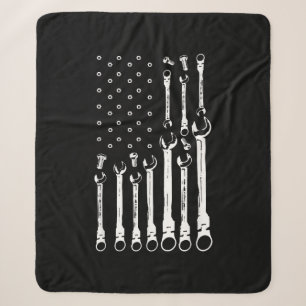 Mechanic Flag American Patriotic Flag Car Mechanic Sherpa Blanket