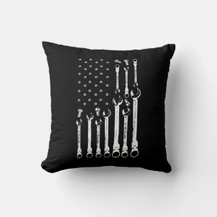 Mechanic Flag American Patriotic Flag Car Mechanic Throw Pillow