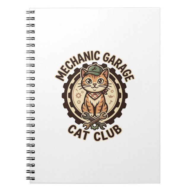 Mechanic Garage Cat POD Vector Art - Mechanic Gara Notebook (Front)