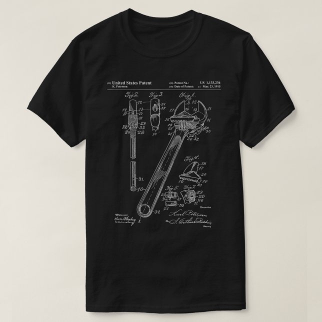 Mechanic Gift  Retro Crescent Wrench Patent Drawin T-Shirt (Design Front)