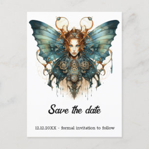 Mechanic Hairstrena Butterfly Steampunk Wedding  Announcement Postcard