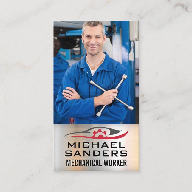 Mechanic Holding Tool | Car Repair Business Card (Front)