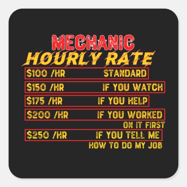 Mechanic Hourly Rate Square Sticker (Front)