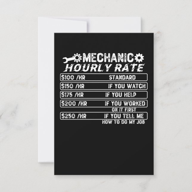 Mechanic Hourly Rate Thank You Card (Front)