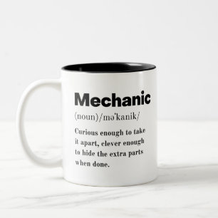 Mechanic. I Fix Car Funny Misspelling Mechanical Two-Tone Coffee Mug