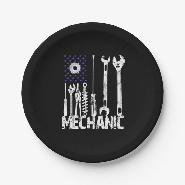 Mechanic Lovers | Mechanic USA Flag Paper Plate (Front)