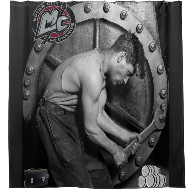 Mechanic mens black showercurtain (Front)