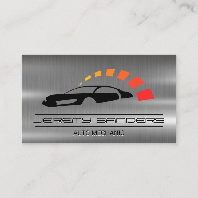 Mechanic | Metal | Auto Service Logo Business Card (Front)
