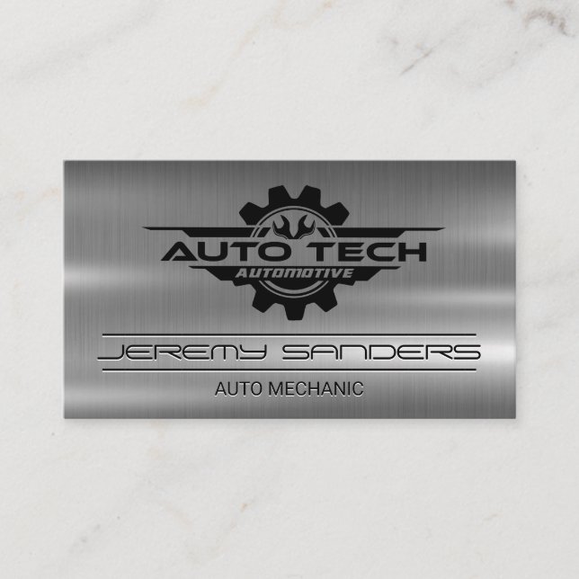 Mechanic | Metal | Auto Tech Automotive Business Card (Front)